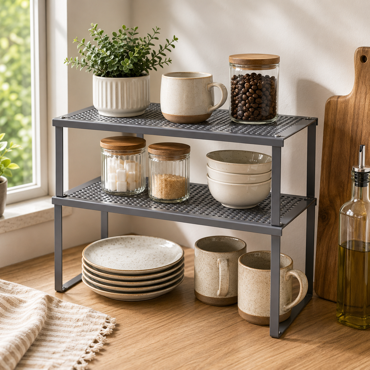 2-Pack Expandable Kitchen Shelf Organizers – Silver