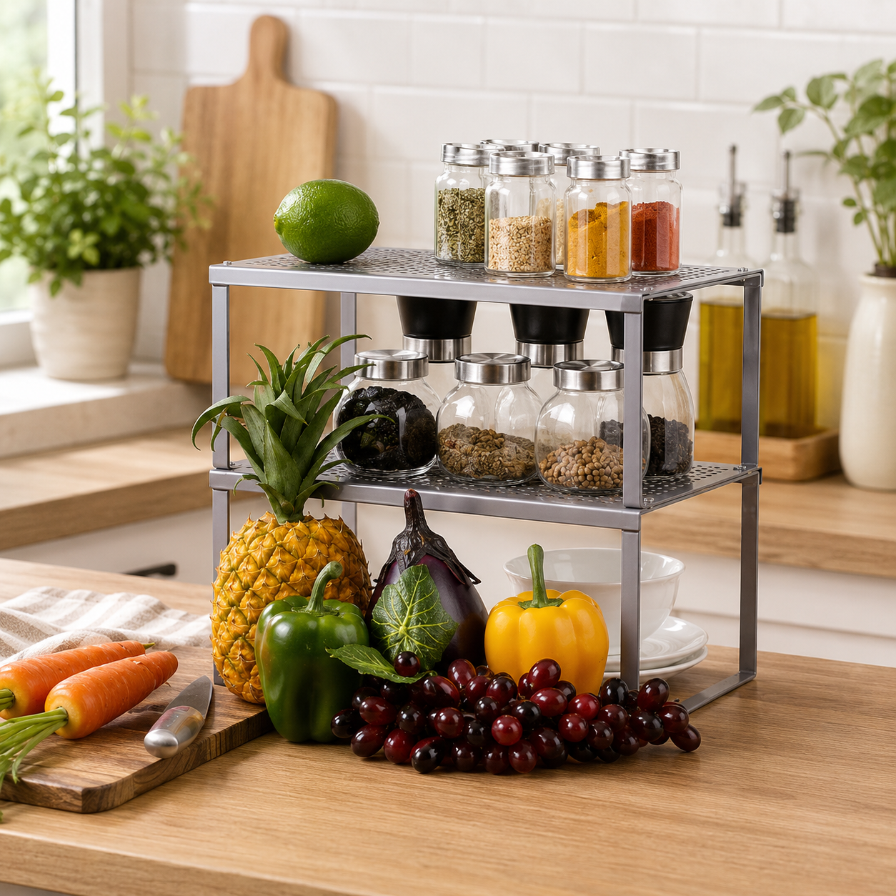 2-Pack Expandable Kitchen Shelf Organizers – Silver